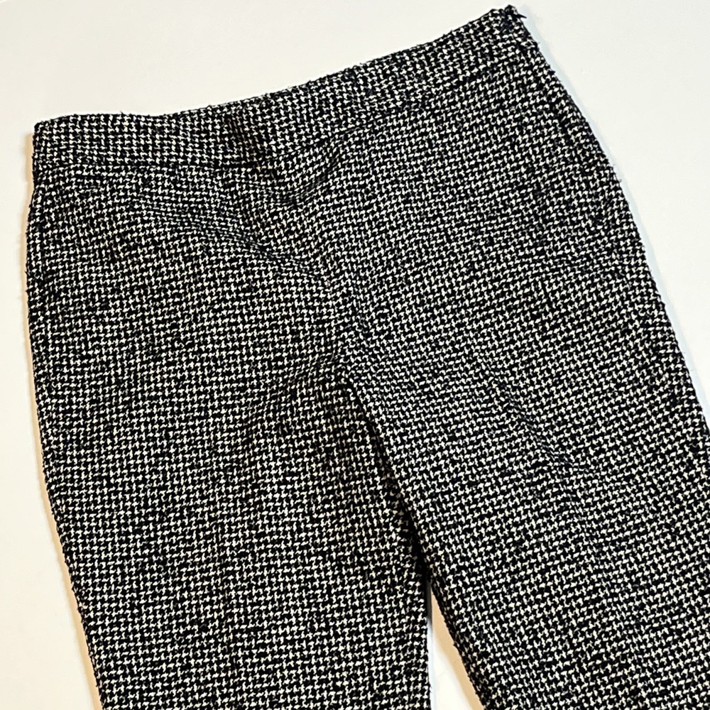 Zara Tweed Micro Houndstooth Pants Sz M Unlined Side Zip Classic Career Trousers